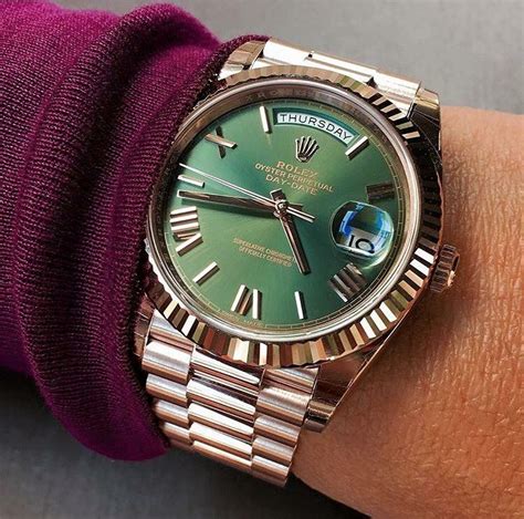 rolex day date rose gold green face|rolex everose gold day date.